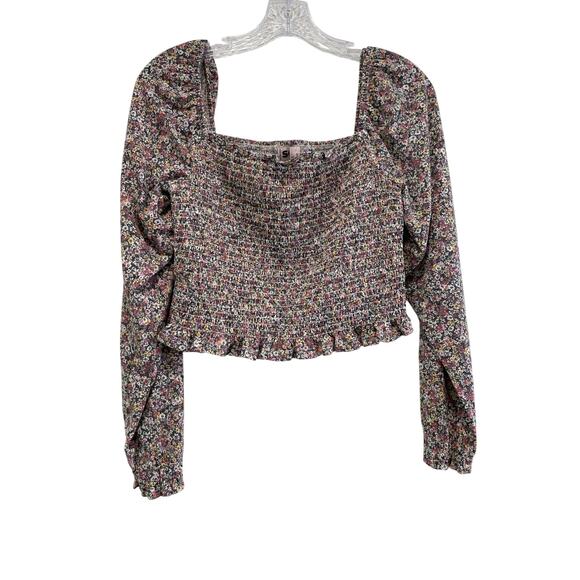 Smocked Milkmaid Ditsy Floral Top Sz M Long Sleeve Prairie Peasant y2k Coquette - Picture 2 of 8